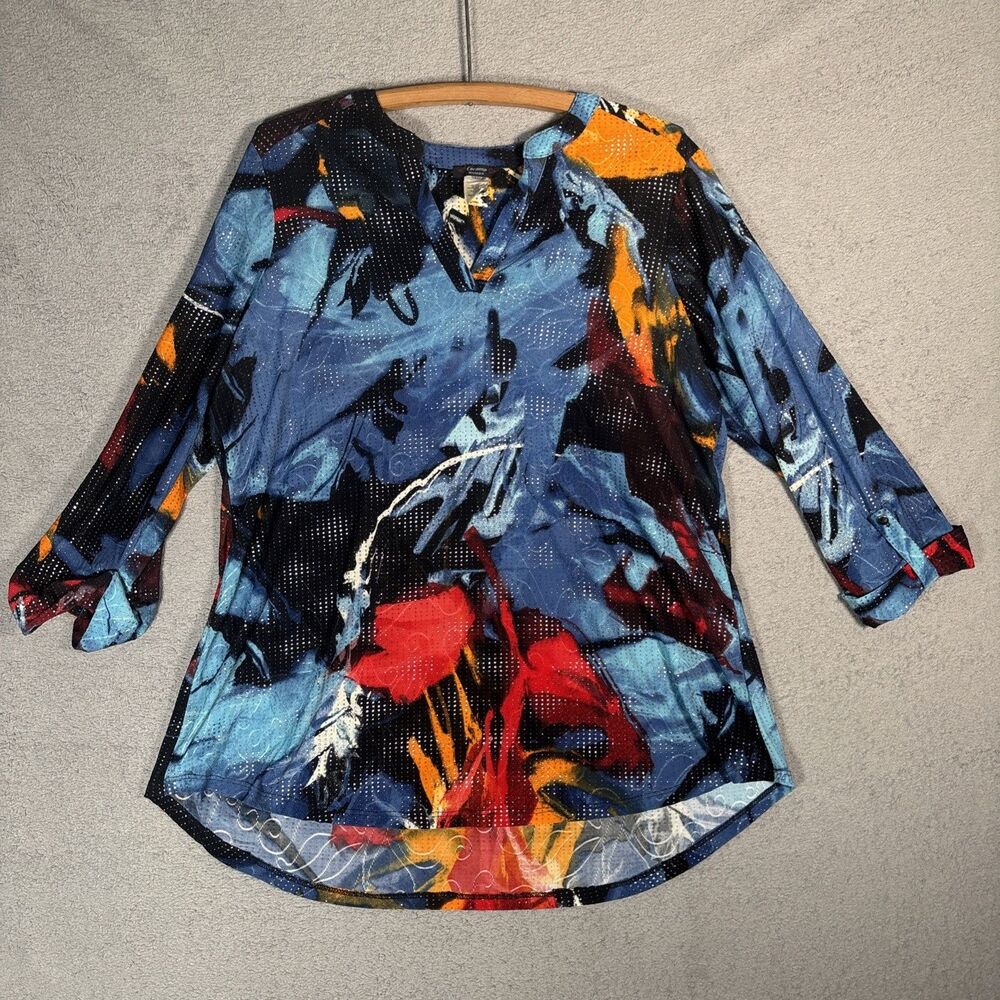 Cocomo Woman Top Womens Size 1X Water Colors Abstract Studded‎ Artsy Boho Retro